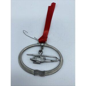 Pewter Helicopter Ornament Two Piece w/ American Flag Holiday Christmas